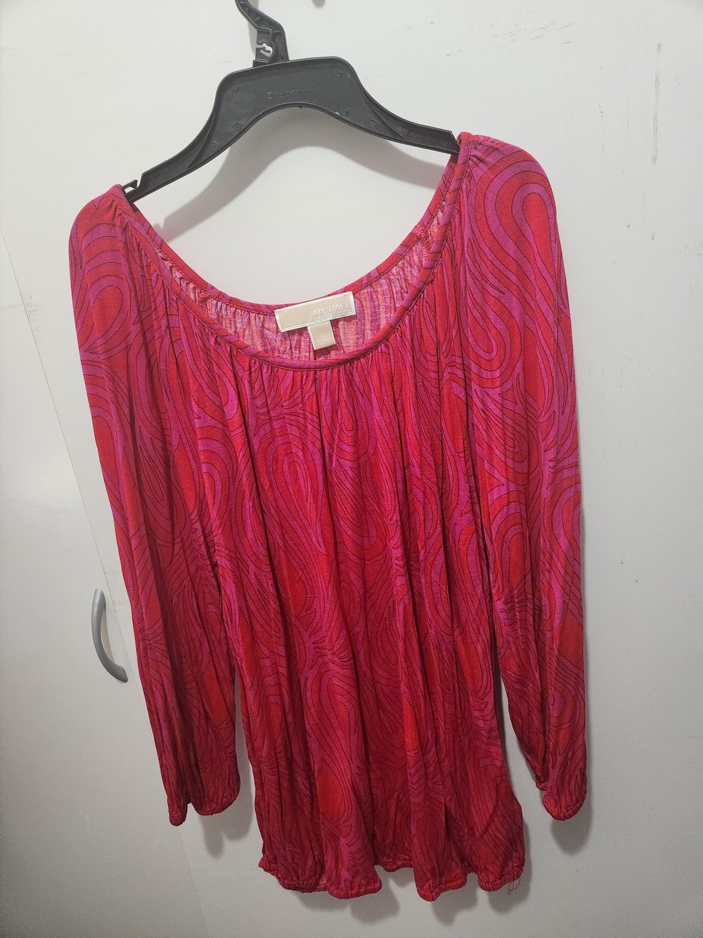 Michael Kors Pink Red Swirl Long-Sleeve Women's Top